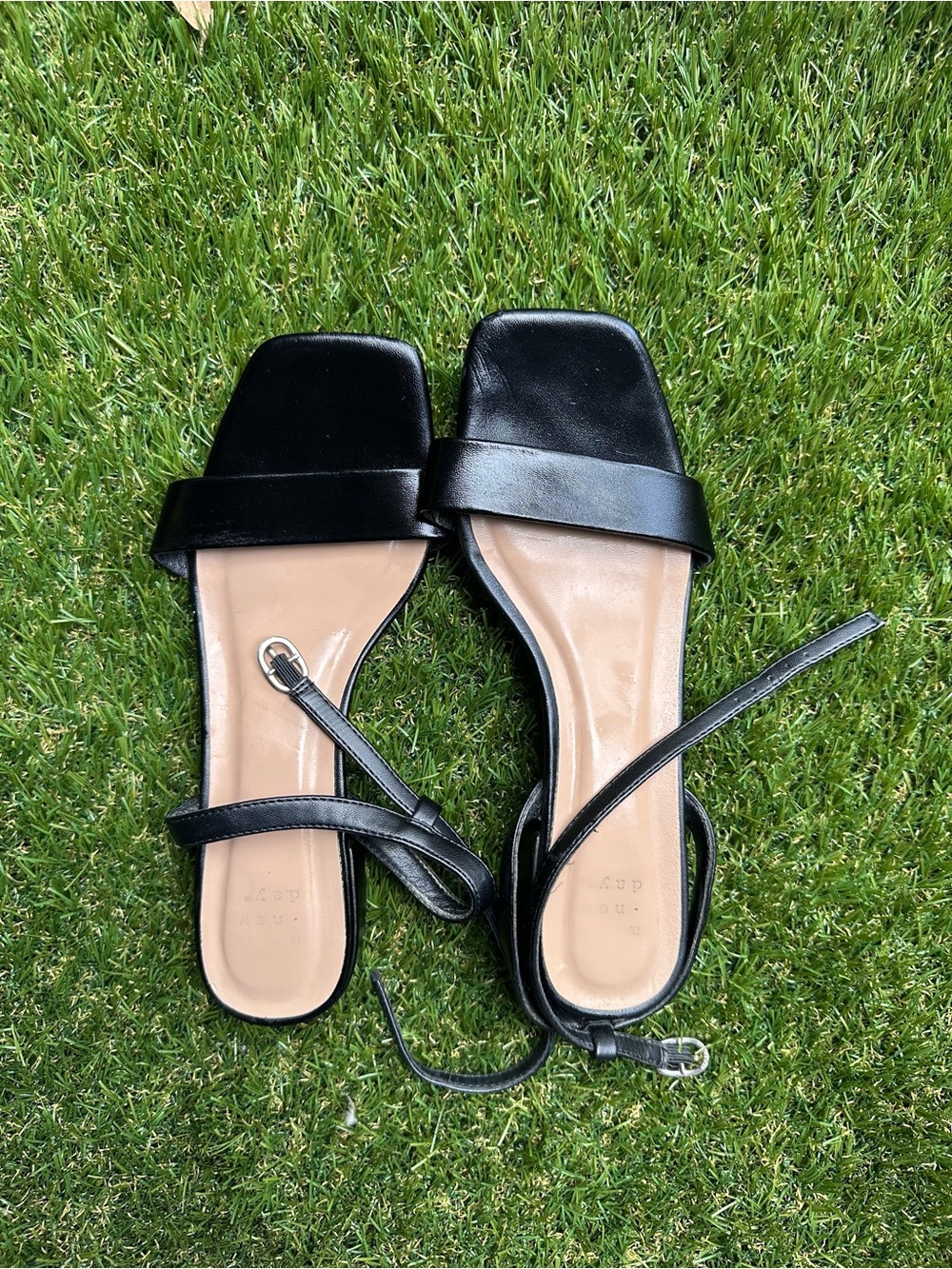 a new day Black Square-Toe Ankle-Strap Sandals